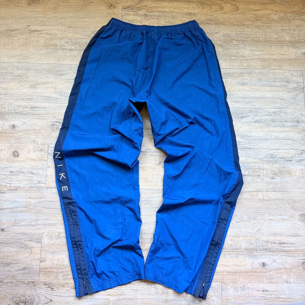 Nike Vintage Y2K Blue Windbreaker Track Pants Medium Spellout Zip Hem Swoosh